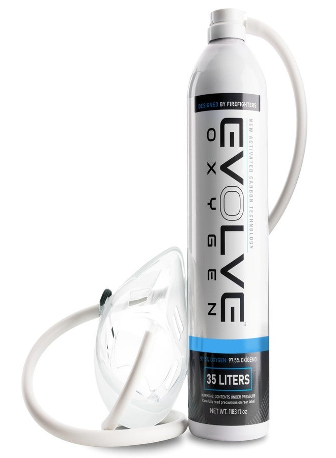 إيفولف عبوة أكسجين نقي من إيفولف سعة 35 لترًا مع قناع وأنبوب | عبوة أكسجين محمولة | مثالية للاستخدام المنزلي والأنشطة الخارجية | مصممة من قبل رجال الإطفاء | صنع في الولايات المتحدة الأمريكية | عبوة من قطعة واحدة - Image 1